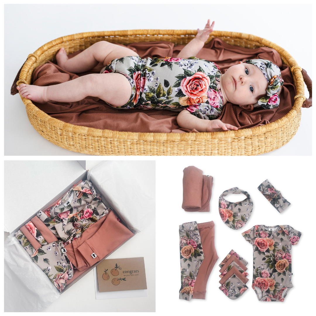 Bamboo Baby Capsule Gift Box | Antique Floral & Terracotta