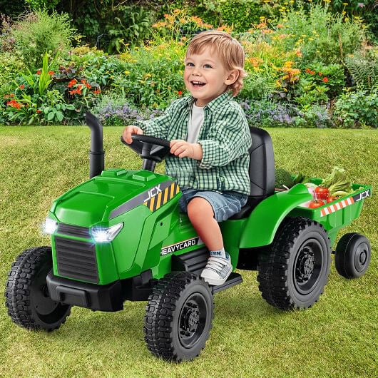 12V 2-in-1 Kids Ride On Tractor with Trailer and 3-Gear Shift-Grayish Green